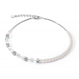 Coeur de Lion - Collier GéoCube acier, cristaux et perles d'eau douce - Réf 5086/10-1400
