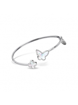 Lotus Style - Bracelet jonc acier, papillon nacre et trèfle - Réf F3000/1