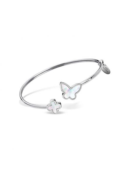 Lotus Style - Bracelet jonc acier, papillon nacre et trèfle - Réf F3000/1