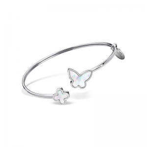 Lotus Style - Bracelet jonc acier, papillon nacre et trèfle - Réf F3000/1