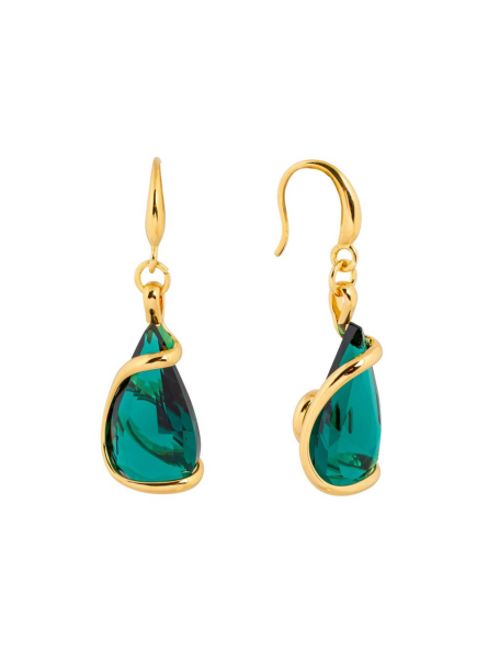 Marazzini - Boucles d'oreilles métal doré, cristal émeraude - Réf GOSFLEMOE1