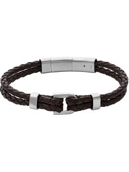 Fossil - Bracelet D-Link acier et cuir marron - Réf JF04203040