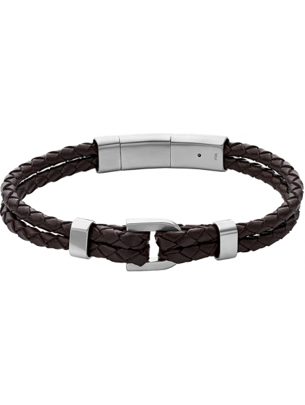 Fossil - Bracelet D-Link acier et cuir marron - Réf JF04203040