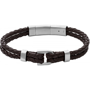 Fossil - Bracelet D-Link acier et cuir marron - Réf JF04203040