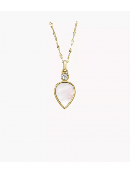 Fossil - Collier Mop Teardrop - Acier Doré - Nacre Blanc et Oxyde de Zirconium Blanc - Réf JF04248710