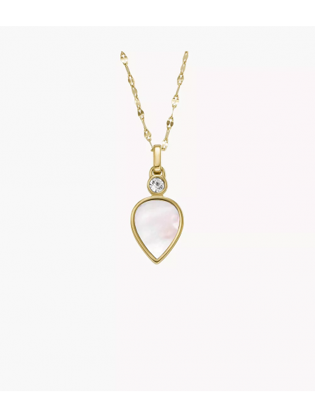 Fossil - Collier Mop Teardrop - Acier Doré - Nacre Blanc et Oxyde de Zirconium Blanc - Réf JF04248710
