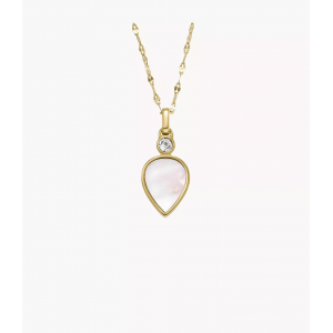 Fossil - Collier Mop Teardrop - Acier Doré - Nacre Blanc et Oxyde de Zirconium Blanc - Réf JF04248710