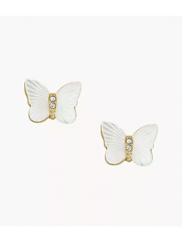 Fossil - Boucles d'oreilles acier doré, papillons en nacre - Réf JF04422710
