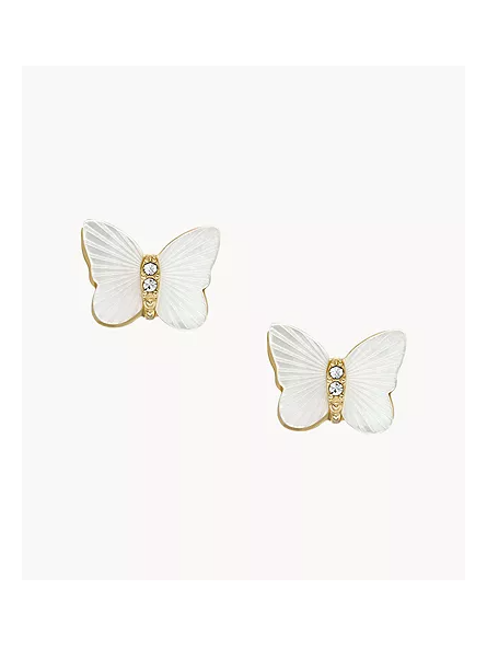 Fossil - Boucles d'oreilles acier doré, papillons en nacre - Réf JF04422710