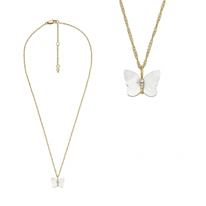 Fossil - Collier acier et papillon en nacre - Réf JF04424710