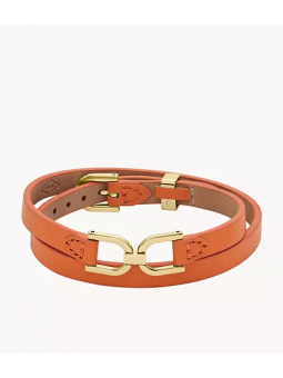 Fossil - Bracelet Multirang, acier doré et cuir orange - Réf JF04437710