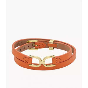 Fossil - Bracelet Multirang, acier doré et cuir orange - Réf JF04437710