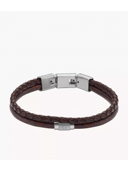 Fossil - Bracelet acier et cuir marron - Réf JF04702040