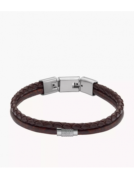 Fossil - Bracelet acier et cuir marron - Réf JF04702040