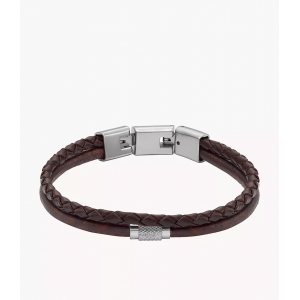 Fossil - Bracelet acier et cuir marron - Réf JF04702040
