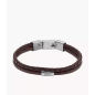 Fossil - Bracelet acier et cuir marron - Réf JF04702040