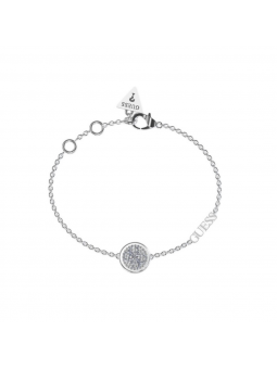 Guess - Bracelet acier rhodié, médaille en oxyde de zirconium - Réf JUBB03125JWRHS