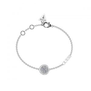 Guess - Bracelet acier rhodié, médaille en oxyde de zirconium - Réf JUBB03125JWRHS