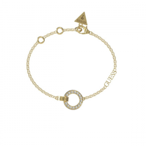 Guess - Bracelet acier doré, motif cercles et oxyde de zirconium - Réf JUBB03162JWYGS