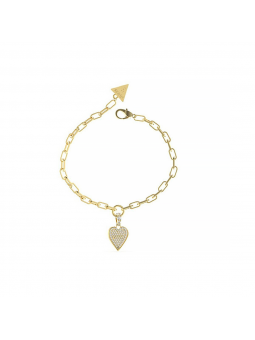 Guess - Bracelet acier doré, motif coeur et oxyde de zirconium - Réf JUBB03250JWYGS