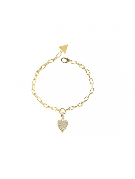 Guess - Bracelet acier doré, motif coeur et oxyde de zirconium - Réf JUBB03250JWYGS
