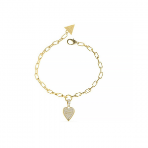 Guess - Bracelet acier doré, motif coeur et oxyde de zirconium - Réf JUBB03250JWYGS