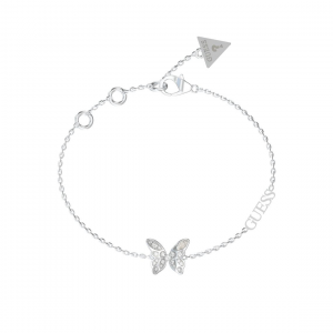 Guess - Bracelet acier rhodié papillon et zirconium - Réf JUBB04110JWRHS