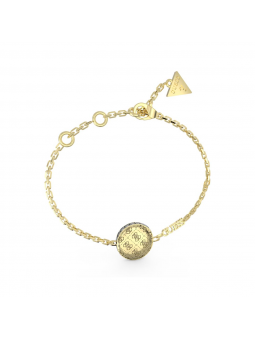 Guess - Bracelet acier doré pièce motif 4G et tranche pavée - Réf JUBB04264JWYGS