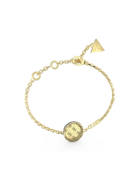 Guess - Bracelet acier doré pièce motif 4G et tranche pavée - Réf JUBB04264JWYGS