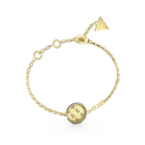 Guess - Bracelet acier doré pièce motif 4G et tranche pavée - Réf JUBB04264JWYGS