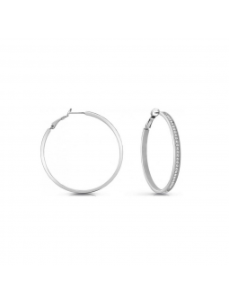 Guess - Boucles d'oreilles créoles acier rhodié et oxyde de zirconium - Réf JUBE02247JWRH