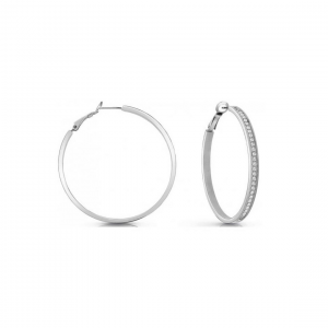 Guess - Boucles d'oreilles créoles acier rhodié et oxyde de zirconium - Réf JUBE02247JWRH