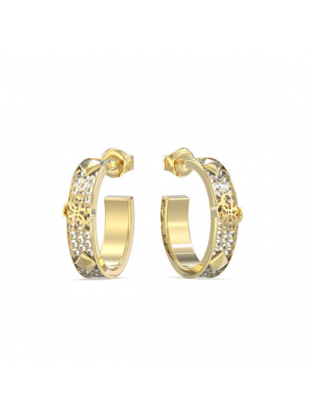 Guess - Boucles d'oreilles demies créoles acier doré et oxyde de zirconium - Réf JUBE03284JWYG