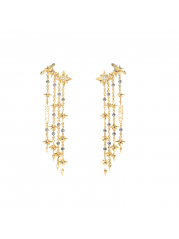 Guess - Boucles d'oreilles chaînes pendantes étoiles, acier doré et oxyde de zirconium - Réf JUBE03323JWYG