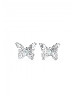 Guess - Boucles d'oreilles boutons acier, papillons oxydes de zirconium - Réf JUBE04108JWRH