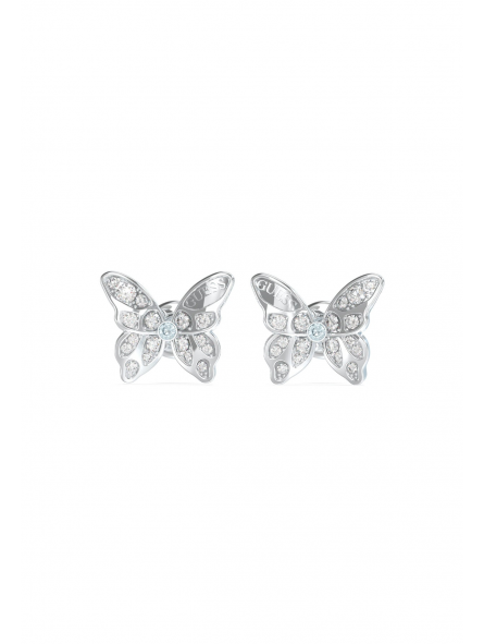Guess - Boucles d'oreilles boutons acier, papillons oxydes de zirconium - Réf JUBE04108JWRH