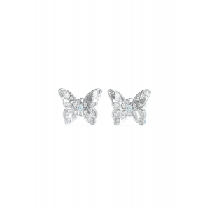 Guess - Boucles d'oreilles boutons acier, papillons oxydes de zirconium - Réf JUBE04108JWRH