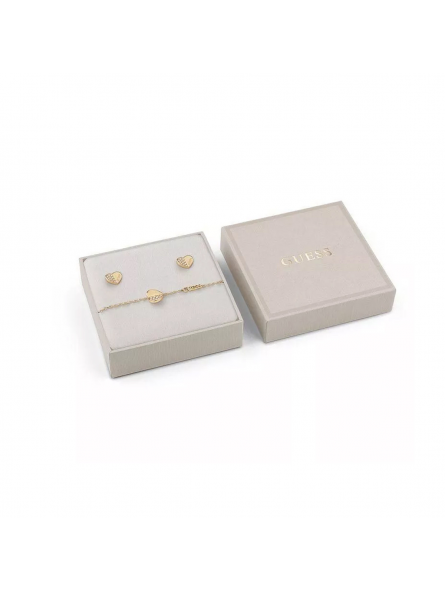 Guess - Parure acier doré, bracelet et boucles d'oreilles curs et oxyde de zirconium - Réf JUBS03187JWYGS