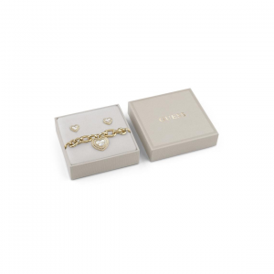 Guess - Parure bracelet et boucles d'oreilles coeurs en nacre, acier doré - Réf JUBS04085JWYGWH