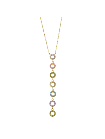Lotus Style - Collier acier multicolore, motif pendant cercles en oxydes - Réf LS2318-1/1