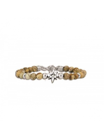 Officina - Bracelet acier et perles marrons - Réf OI001