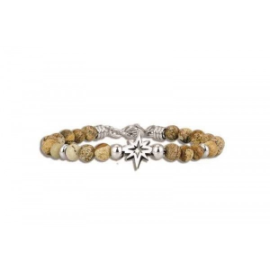 Officina - Bracelet acier et perles marrons - Réf OI001