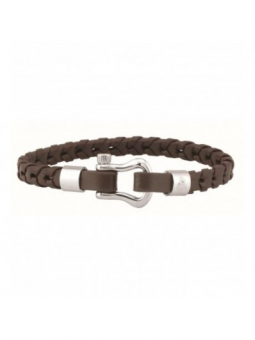 Officina - Bracelet acier et cuir noir - Réf OI078