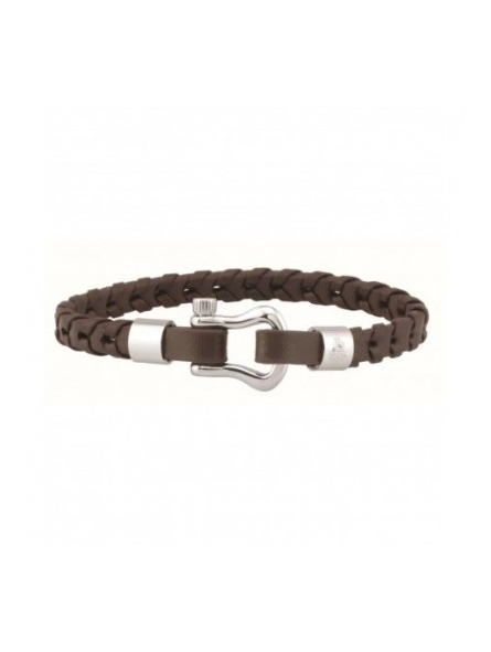 Officina - Bracelet acier et cuir noir - Réf OI078