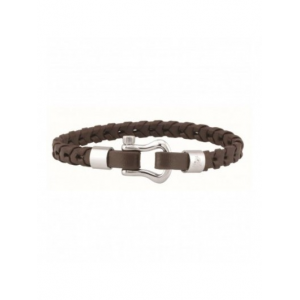 Officina - Bracelet acier et cuir noir - Réf OI078