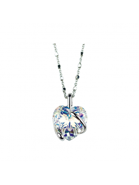 Marazzini - Collier métal rhodié Coeur, cristal aurore boréale - Réf RHCOEABCDI