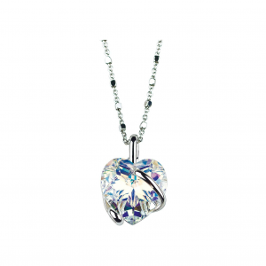 Marazzini - Collier métal rhodié Coeur, cristal aurore boréale - Réf RHCOEABCDI