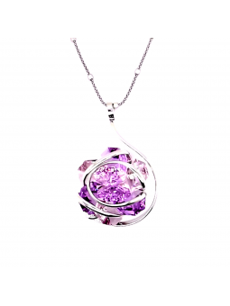 Marazzini - Collier métal rhodié, Fleur mauve - Réf RHMFF16CDI