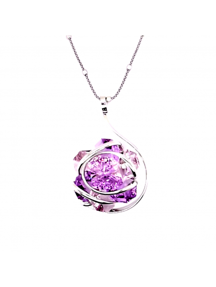 Marazzini - Collier métal rhodié, Fleur mauve - Réf RHMFF16CDI