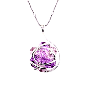 Marazzini - Collier métal rhodié, Fleur mauve - Réf RHMFF16CDI